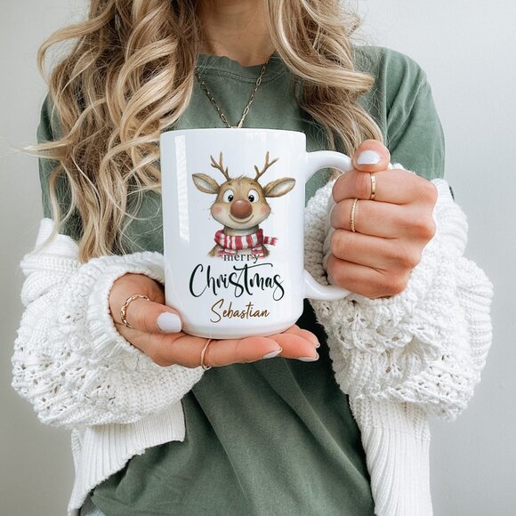 Other - Reindeer Christmas Mug, Personalized Christmas Gift